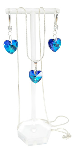 Set Collar Aros Plata Fina Circón Y Cristal, Corazón Titanic