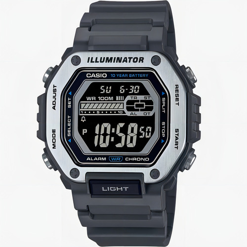 Reloj Casio Standard MWD-110h-8bvdf para hombre, color de la correa gris, color del bisel, color plateado, color de fondo negro