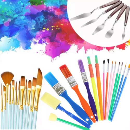 25 Pinceles 5 Espátulas Para Pintura Acuarela, Acrílico,oleo