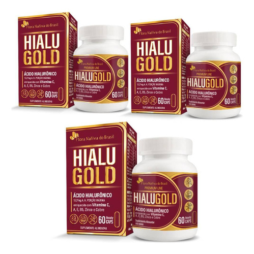 Kit 3x Hialugold Ácido Hialurônico + Vitaminas E Minerais 60