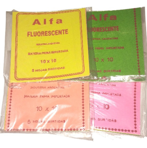 Papel Glasé Fluor Pack De 98 Sobres De 5 Hjs De 10x10cm C/u