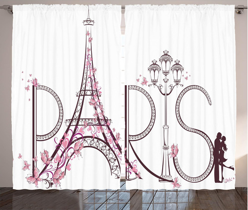 Ambesonne Cortinas De París, Torre Eiffel Con Letras De Parí