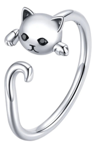 Anillo Gato Cute Cat Gatito Plata Ley 925 Ajustable 