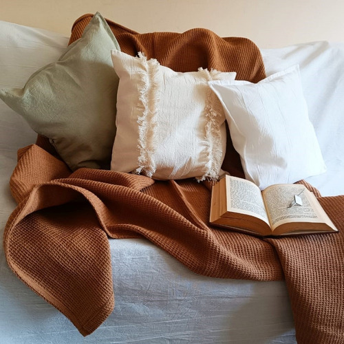 Imagen 7 de 10 de Fundas Para Almohadones Boho 50x50 Tusor Con Flecos Nordicos