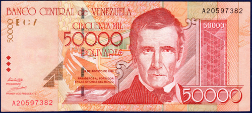 Billete De 50000 Bolívares A8 Agosto 24 1998 José M Vargas