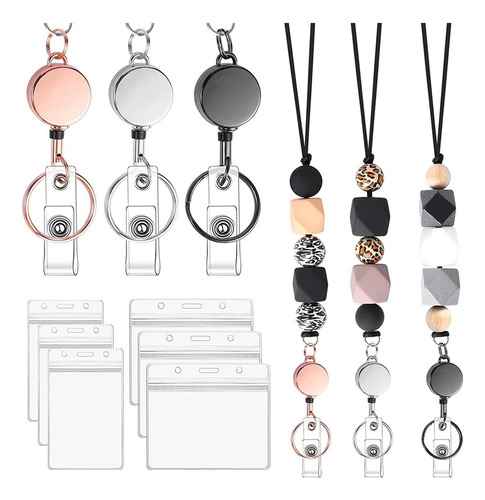 Conjunto De 3 Cordões De Cartão De Identificação Retráteis