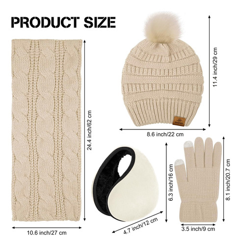 Set De Invierno Uratot 4 En 1 Bufanda Guantes Gorro Protecci Color Diseño De La Tela