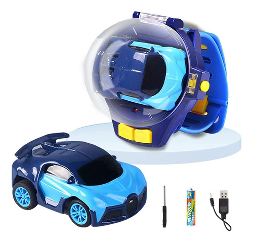 Mini reloj infantil con mando a distancia para coche, correa de color azul, bisel azul, fondo rosa