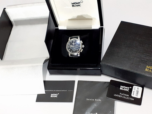Relógio Montblanc Preto Com Pulseira Em Couro Bovino
