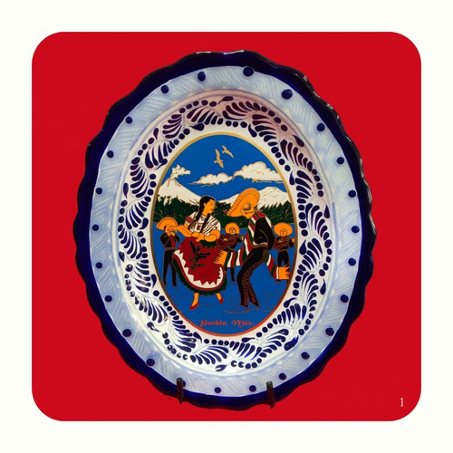 Imagen 1 de 7 de Charola De Talavera Poblana Con Laminado China Y Charro Chr