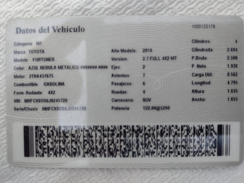 Imagen 12 de 12 de Toyota Fortuner Full 2.7 Mt Año 2019