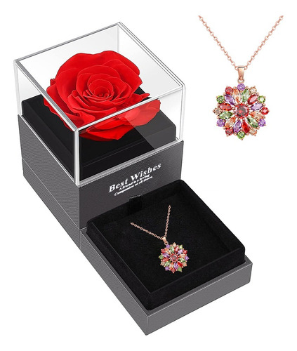 Rosa Eterna Collar Circonitas De Colores Regalo San Valentín