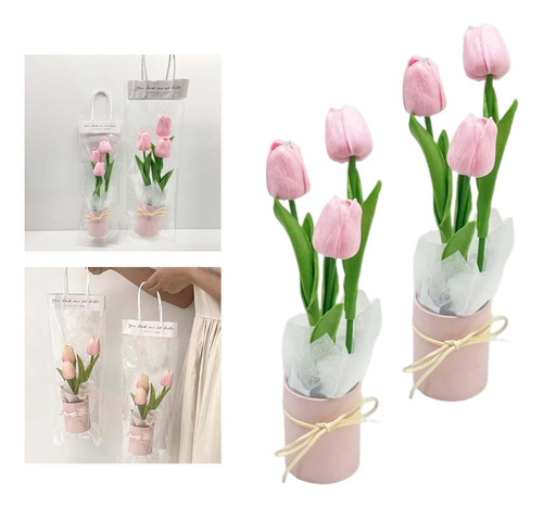 Flores De Tulipanes Artificiales En Maceta Decoración De