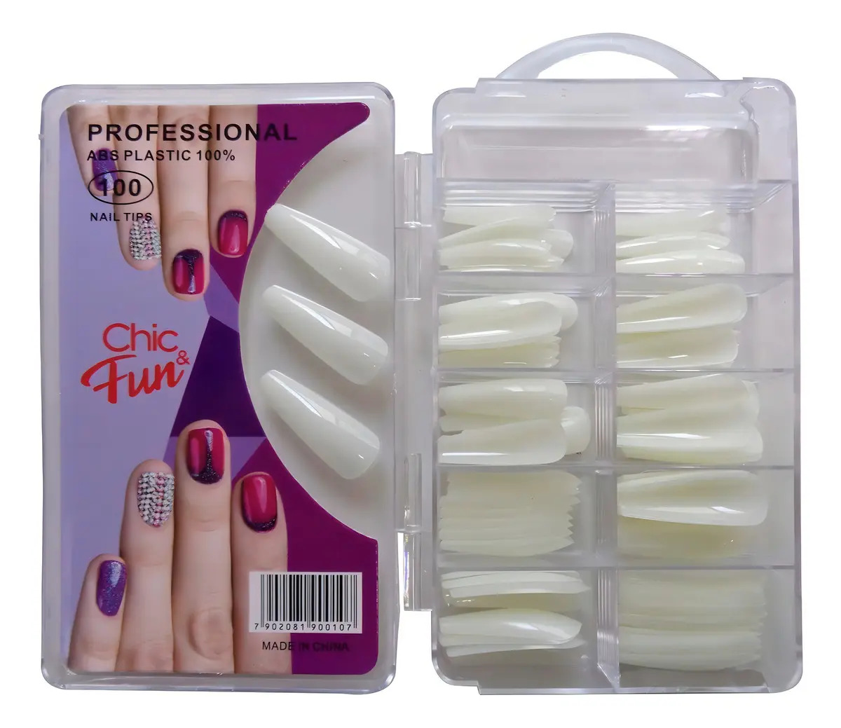 2x 100pç Unha Postiça Bailarina Estilo Longo Unhas Posticas Cor Natural