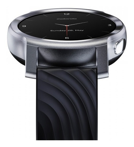 Smartwatch Motorola Moto Watch 100 1.3" caja 42mm de aluminio glacier silver, malla negra de silicona y bisel glacier silver