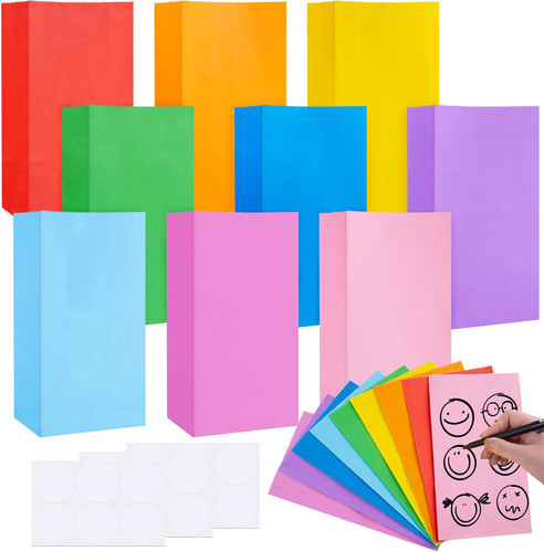 54pcs Solid Color Paper Bags, Neon Colored Gift Bags Pa...