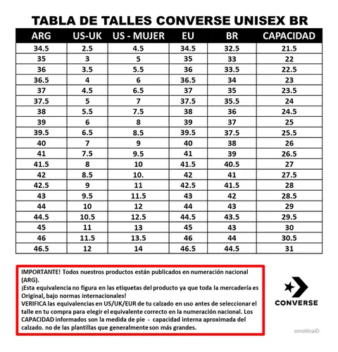 Tabla de tallas converse all star new arrivals