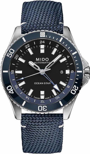 Reloj para hombre M0266291705100 Mido Ocean Star Gmt, correa azul, bisel azul, fondo negro