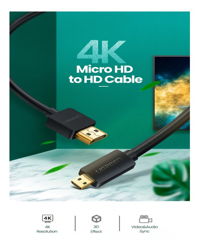 Cable Hdmi 4k A Microhdmi De 3mts Paq Con 2 Pcs (Reacondicionado)