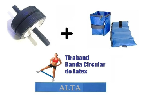 Banda Circular Azul + Tobilleras 2kg + Rueda Doble Combo Gym