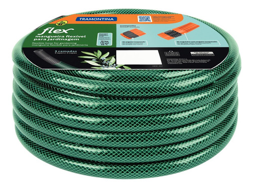 Mangueira Flex Verde em PVC 4 Camadas 15 m com Engate Rosqueado e Esguicho Tramontina