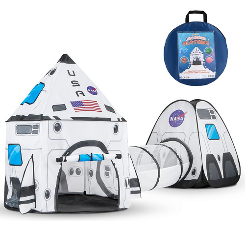 Carpa De Juego Plegable White Rocket Ship Con Túnel Y Casita