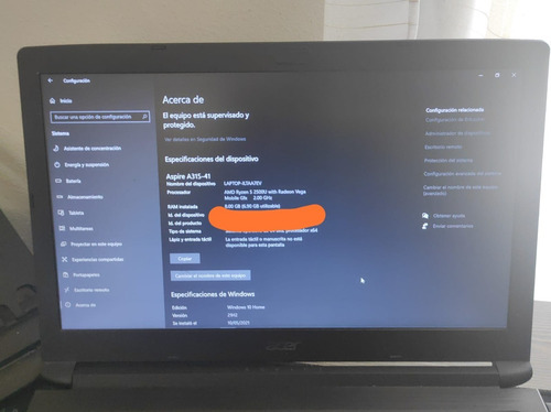 Laptop Acer Aspire 3 15.6 , Amd Ryzen 5 2500u 8gb-ram 1tb (Usado)