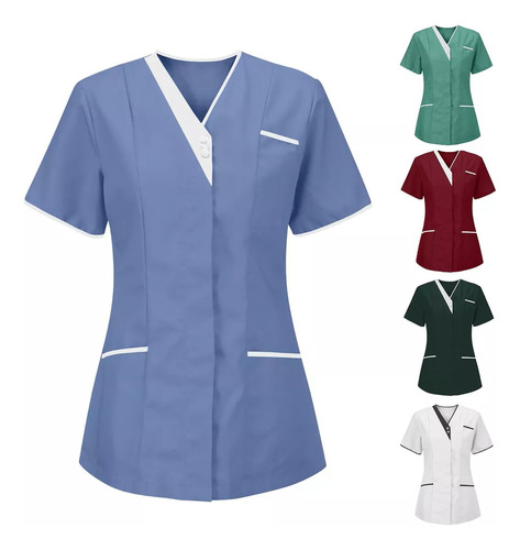 Wu Uniforme Enfermera Clinic Carer For Mujer Con Bolsillo