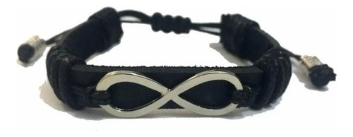 Pulseira Couro Preto Infinito Masculina Feminina Regulável