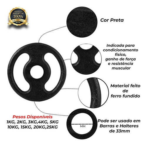 Kit Anilha Pintada 4x5kg Peso Academia P/halter E Barra Cor Preto