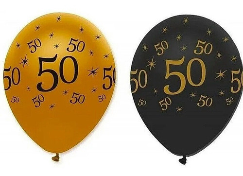 Globos Latex 50 Años Dorado Negro Fiesta X 10 Und