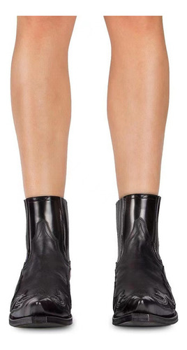 Botas Vaqueras Tacón Alto Bordadas Punta En Punta Botines
