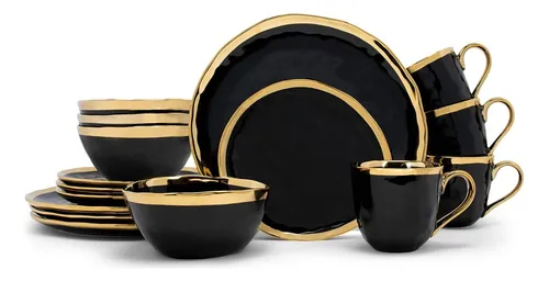 Vajillas Negras Modernas Elegantes Acabado Artesanal Cuotas sin