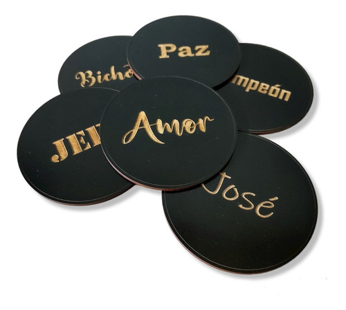 Posavasos Personalizados Con Tus Palabras - Madera Set De 6