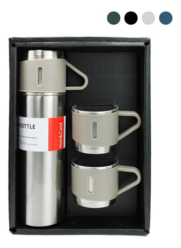 Termo Con Set De 3 Tazas Para Frio Y Caliente Color Gris