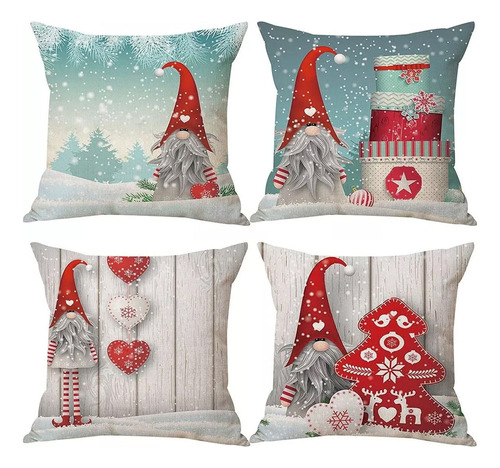 4 Fundas De Almohada Con Diseño De Gnomos Navideños