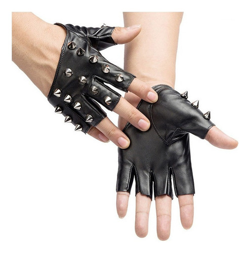 Guantes De Cuero De Medio Dedo Con Remache Punk Hiphop Para