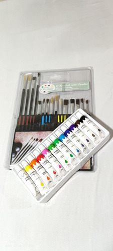 Pack 12 Pintura Para Tela Ropa 12ml + 15 Pinceles Surtidos