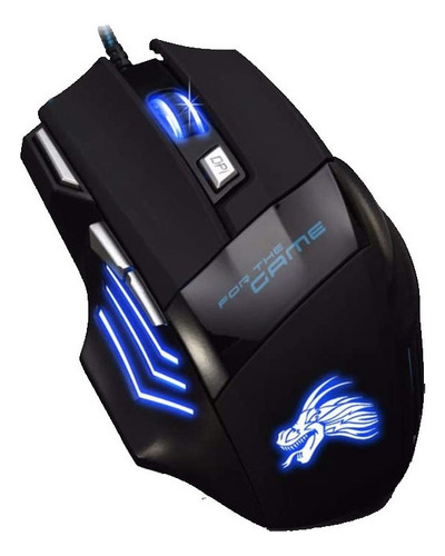 Mouse ergonômico Gaming Gamer Optical Wired USB LED 7 botões 5500 Dpi Scroll Wheel Color Techno Black