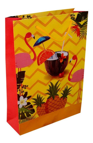 50 Sacolas Tropical De Papel Tema 25x17x6cm Presente Festa