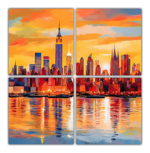 60x60cm Cuadro Decorativo Amanecer Nueva York Colores Vivos 