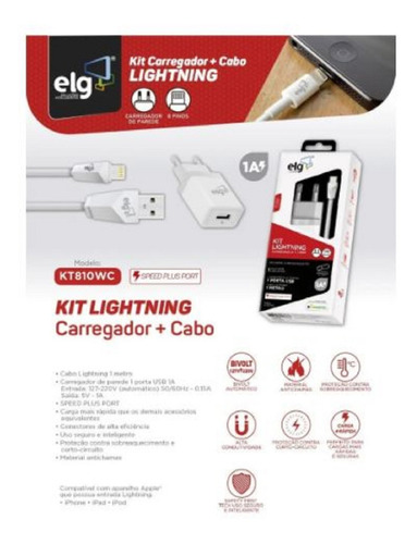 Carregador Para iPhone Com Cabo Certificado ELG Cor Branco