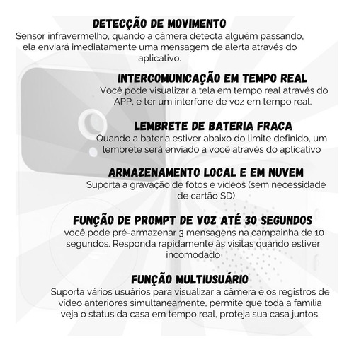 Campainha Smart Com Câmera De Vídeo Saída De Voz Segurança