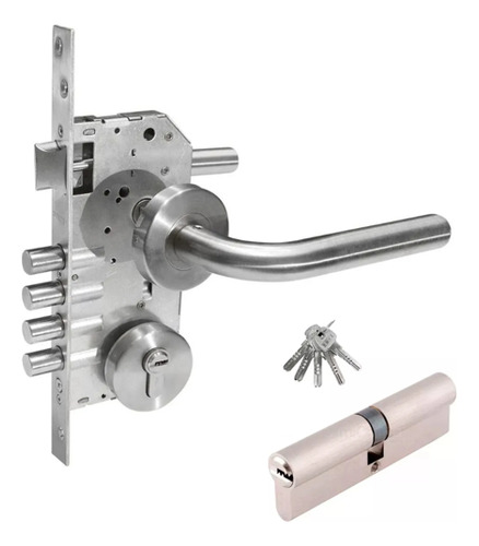 Jgo Cerradura Chapa Alta Seg Acero Inox 4 Bulon Puerta Princ