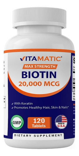 Biotin Biotina 20,000 Mcg 120 Tabletas Cabello Barba Usa