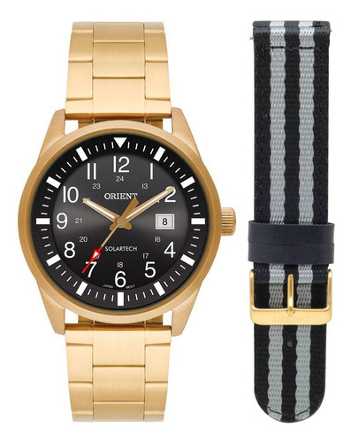 Relógio Orient Masculino Dourado Solar+pulseira Mgss1254 Cor do fundo Preto