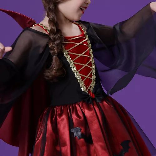 Fantasia De Halloween Infantil Rainha Drácula Vampira 2 A 12
