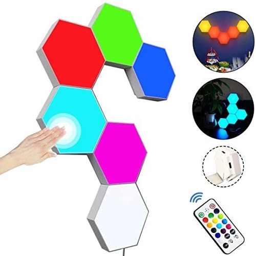 Set De 6 Luz Hexagonal Led Rgb C/remoto Cambia Color Premium