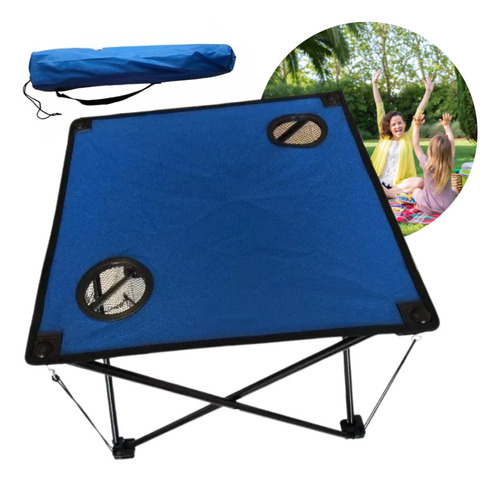 Mesa Playera Plegable Pesca Camping Portavasos Con Funda