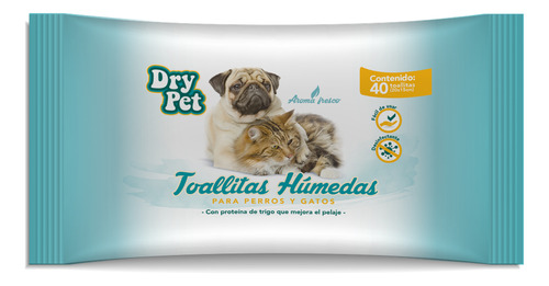 Dry Pet 40 Toallitas Humedas Después Del Baño Perro Y Gato
